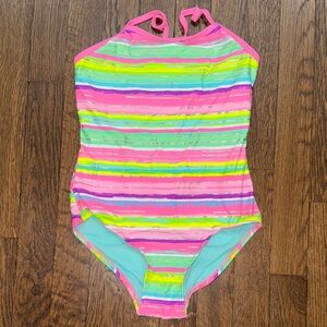 SO Kids One Piece Swimsuit with Neon Stripes